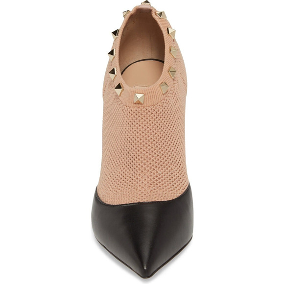 Valentino Rockstud Black Leather Nude Sock Stud Heel Short Ankle Boot Bootie 41 - Picture 7 of 12